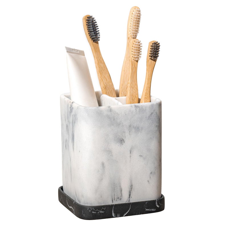zccz Toothbrush Holder, Countertop Marble Look Electric Toothbrush Toothpaste Makeup Brush Razor Holder Stand Bathroom Organizer with Detachable Tray - Image 1